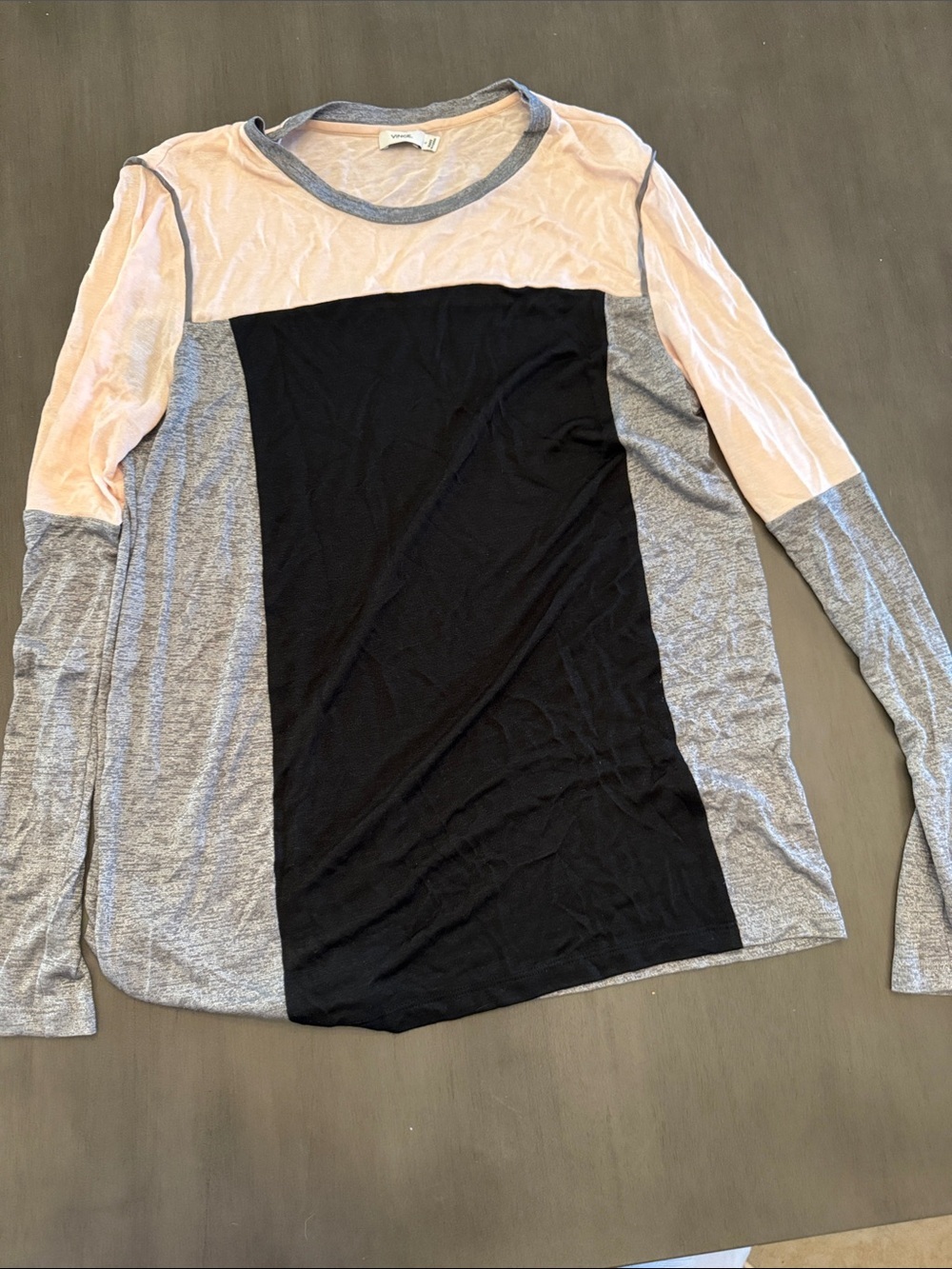 Vince Colorblock Long-Sleeve Tee in Black, Heather Gray & Blush